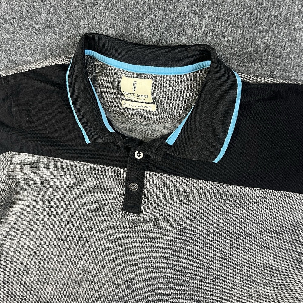 Scott James England Polo Shirt Men's Small Gray Black Blue Trim‎ Casual Golf